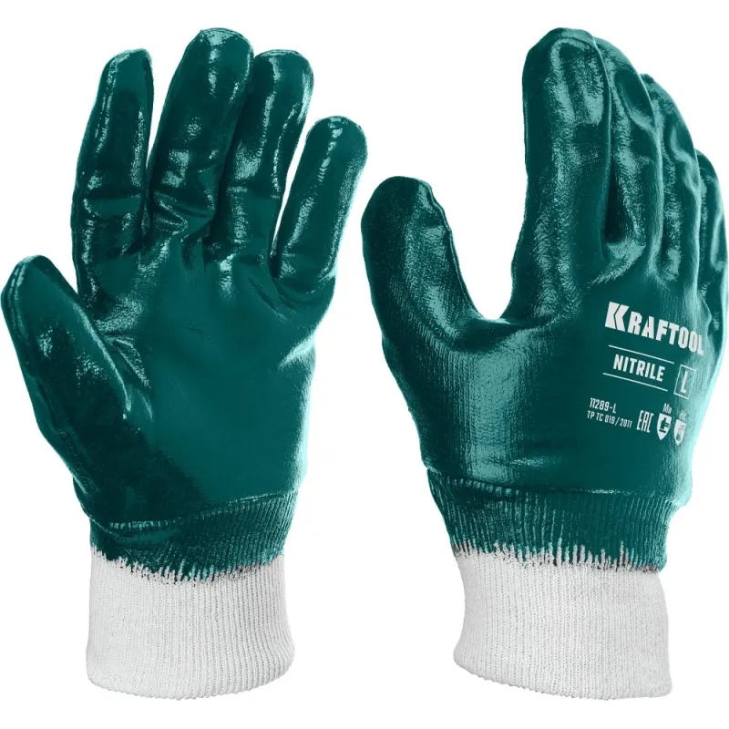 KRAFTOOL HYKRAFT Heavy Duty - особопрочные, L (9), с манжетой, нитриловое покрытие, высокая защита от нефтепродуктов, перчатки (11289-L)