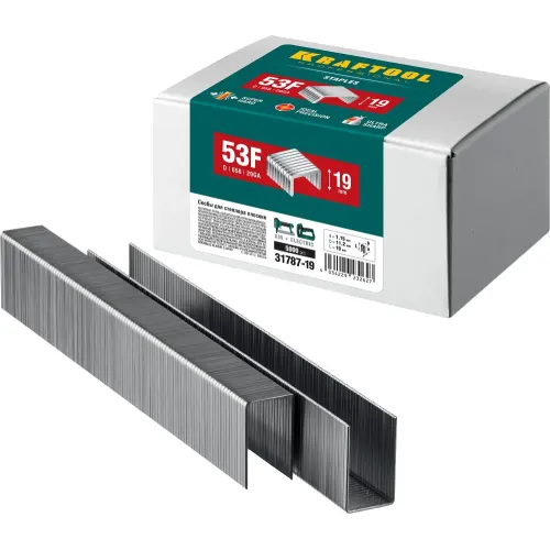 KRAFTOOL скобы тип 53F (D/056), 19 мм, калибр 23GA. 5000 шт (31787-19)
