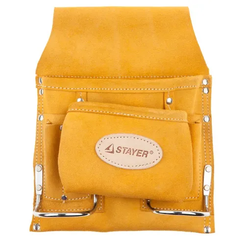 STAYER кожаная, 2 скобы, поясная сумка для инструментов с 8 карманами, Professional (38515)