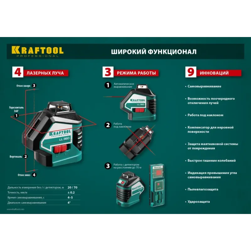 KRAFTOOL LL360, лазерный нивелир (34645)