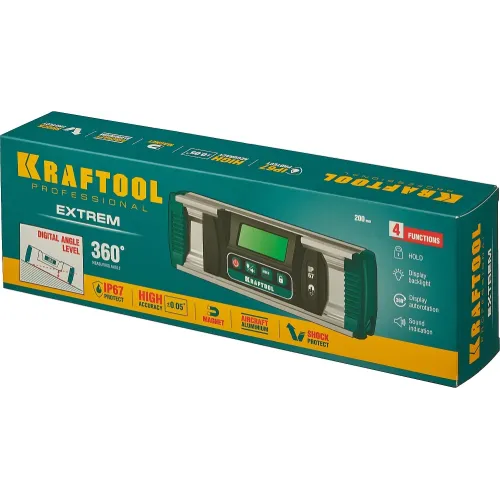 KRAFTOOL EXTREM, 0 - 360°, точность 0.05°, HOLD, IP67, электронный уровень-уклономер (34686)