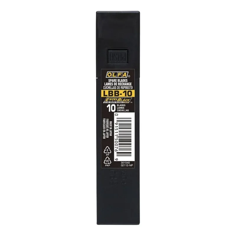 OLFA 18 мм, 10 шт, в платсиковом кейсе, черные сегментированные лезвия, EXCEL BLACK (OL-LBB-10)