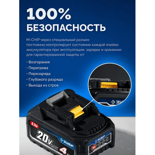ЗУБР 20 В, 500 Н·м, 2 АКБ LMS (4 А·ч), бесщеточный ударный гайковерт, кейс, ПРОФЕССИОНАЛ (GB-550-42)