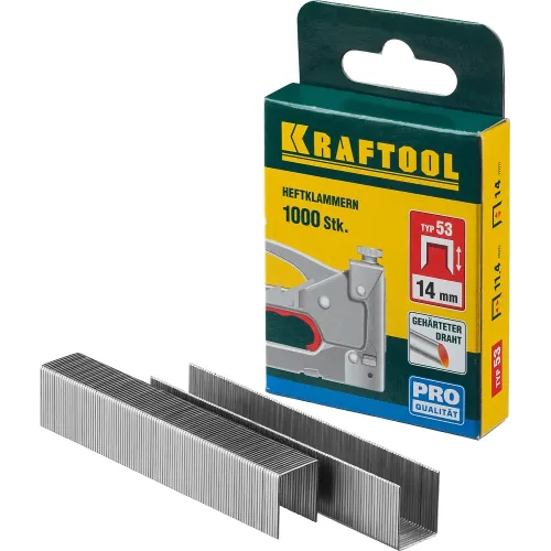 KRAFTOOL скобы тип 53 (A/10/JT21), 14 мм, калибр 23GA. 1000 шт (31670-14)