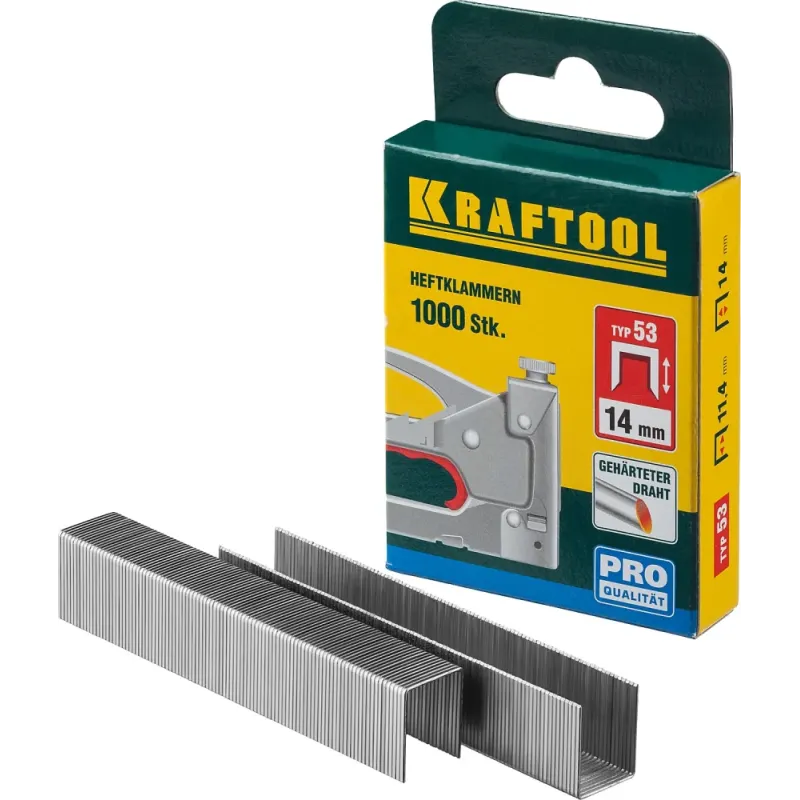 KRAFTOOL скобы тип 53 (A/10/JT21), 14 мм, калибр 23GA. 1000 шт (31670-14)
