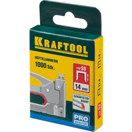 KRAFTOOL скобы тип 53 (A/10/JT21), 14 мм, калибр 23GA. 1000 шт (31670-14)