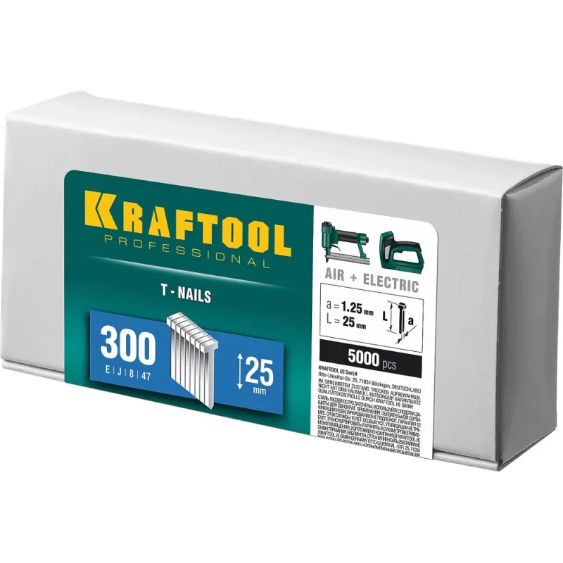 KRAFTOOL гвозди тип 300 (47/J/ F), 25 мм, калибр 18GA. 5000 шт (31785-25)