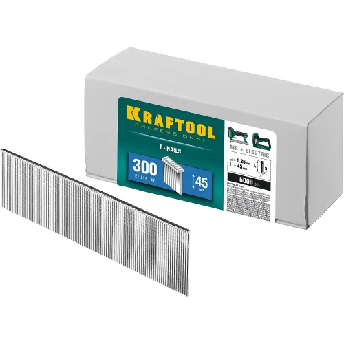KRAFTOOL гвозди тип 300 (47/J/ F), 45 мм, калибр 18GA. 5000 шт (31785-45)