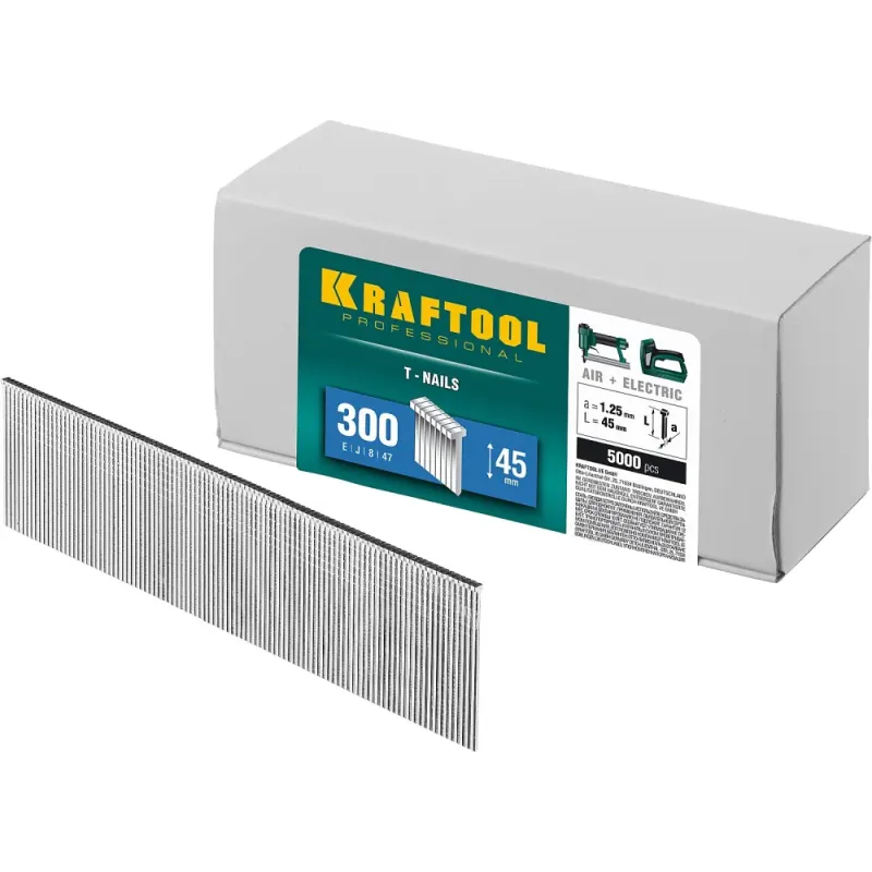 KRAFTOOL гвозди тип 300 (47/J/ F), 45 мм, калибр 18GA. 5000 шт (31785-45)