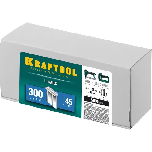 KRAFTOOL гвозди тип 300 (47/J/ F), 45 мм, калибр 18GA. 5000 шт (31785-45)