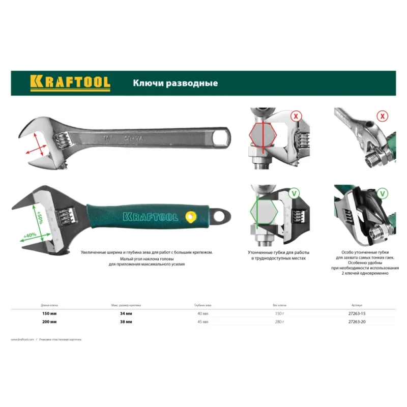 KRAFTOOL SlimWide Ultra, 150/34 мм, разводной ключ (27263-15)