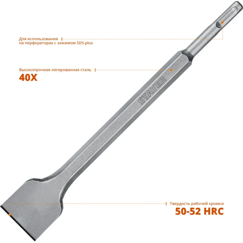 STAYER Gorilla Force, 40 х 250 мм, SDS-Plus, плоское зубило, Professional (29353-40-250)