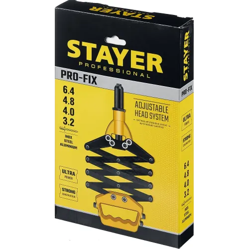 STAYER PRO-FIX, 3.2 - 6.4 мм, рычажно-складной заклепочник, Professional (3115)