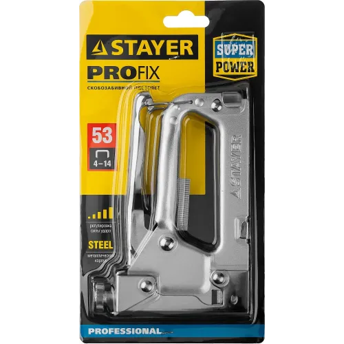 STAYER Pro-53, тип 53 (A/10/JT21) 23GA (4 - 14 мм), усиленный степлер для скоб, Professional (3150)