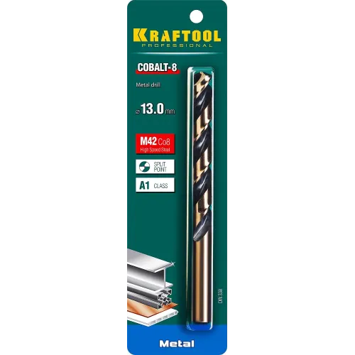 KRAFTOOL COBALT-8, 13.0 х 151 мм, сталь М42, HSS-Co(8%), сверло по металлу (29656-13)