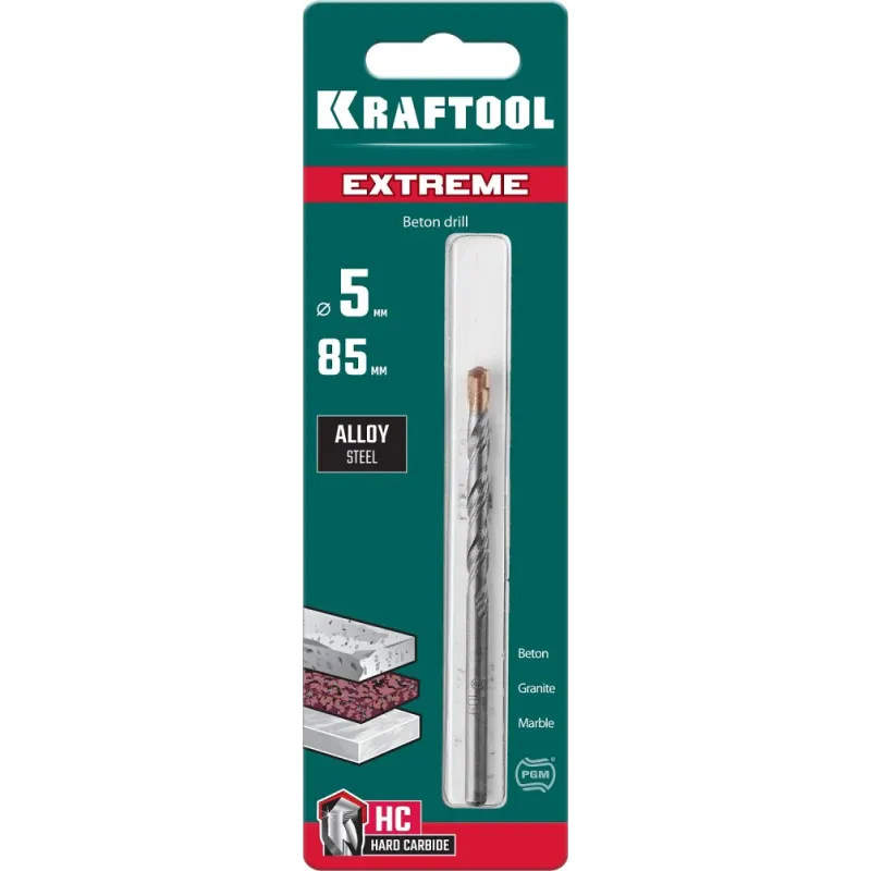 KRAFTOOL Extreme, 5 х 85 мм, цилиндр. хвостовик, сверло по бетону (29166-085-05)