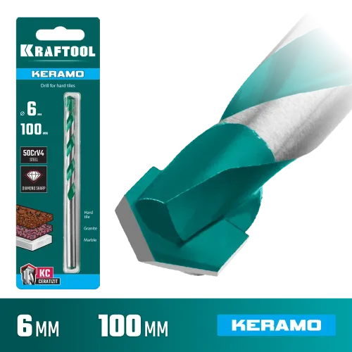 KRAFTOOL Keramo, 6 х 100 мм, тв.сплав КС, сверло по керамограниту (29175-100-6)