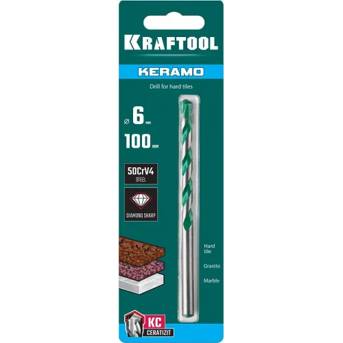 KRAFTOOL Keramo, 6 х 100 мм, тв.сплав КС, сверло по керамограниту (29175-100-6)