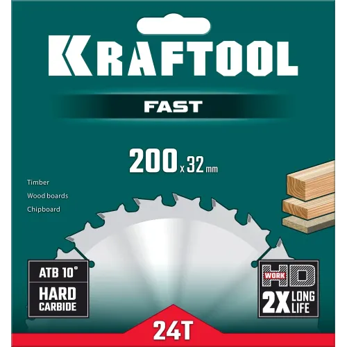 KRAFTOOL Fast, 200 х 32 мм, 24Т, пильный диск по дереву (36950-200-32)