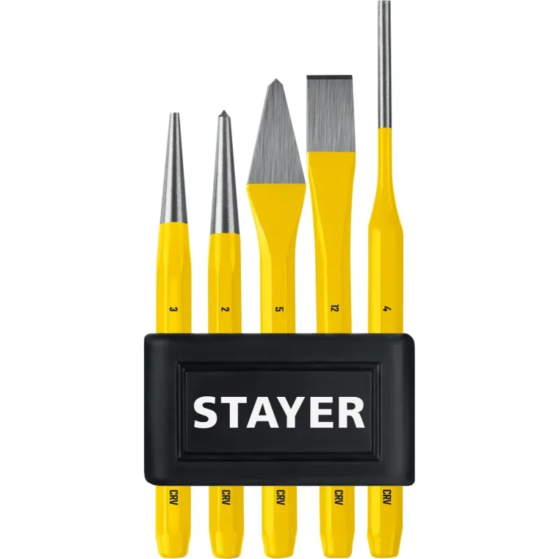 STAYER Hercules, 5 предметов, набор зубил и кернеров в пластиковом держателе, Professional (21077-H5)