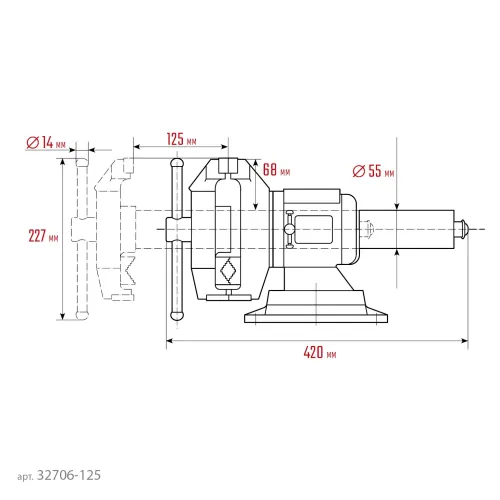 KRAFTOOL 3D Multi-Purpose, 125 мм, Чугунные слесарные тиски (32706-125)