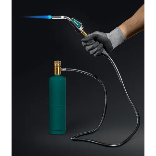 KRAFTOOL KS-8000, со шлангом 1.4м с пьезоподжигом на баллон турбо нагрев + 30% 2000°C, Газовая горелка Blue Fire (55512)