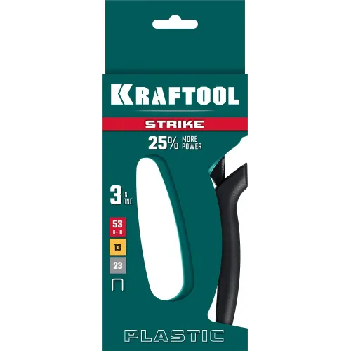 KRAFTOOL STRIKE 53, 3-в-1: тип 53 (A/10/JT21) 23GA (6 - 10 мм)/13/23, пластиковый мощный степлер (3189)
