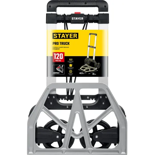 STAYER PROTruck, до 120 кг, из алюминиевого сплава, платформа 48.5 х 35 см, колеса d 16 см, вес 5 кг, складная хозяйственная тележка (38755-120)