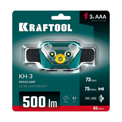 KRAFTOOL KH-3, 500 лм, 5 режимов, налобный фонарь, 3ААА (56456)