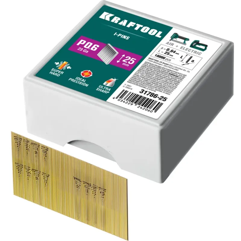 KRAFTOOL шпильки тип P0.6, 25 мм, калибр 23GA. 10 000 шт (31786-25)