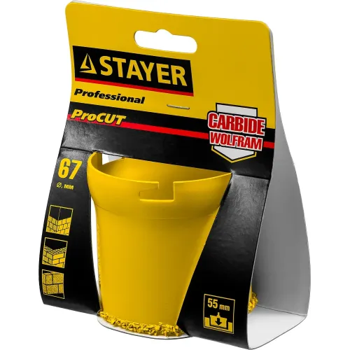 STAYER 67 мм, L 55 мм, карбид вольфрама, кольцевая коронка, Professional (33345-67)