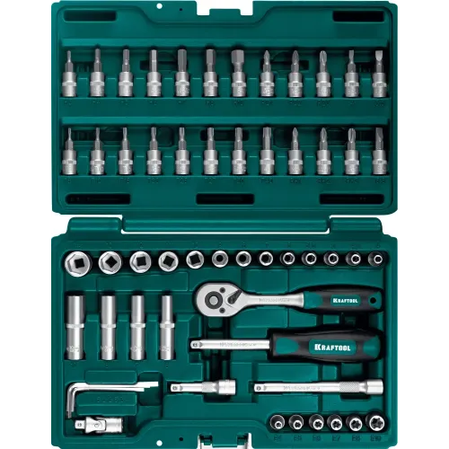 KRAFTOOL X-Drive, 57 предм., (1/4″), универсальный набор инструмента (27885-H57)