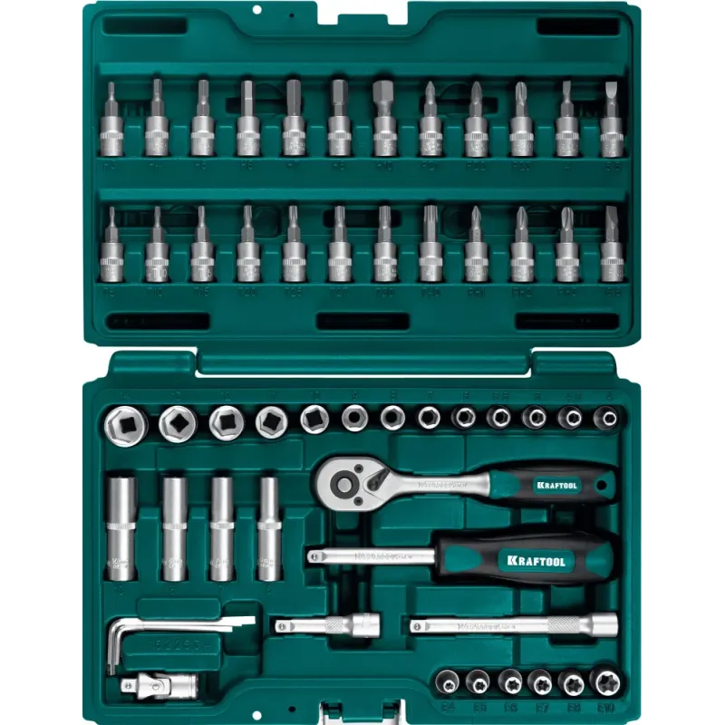 KRAFTOOL X-Drive, 57 предм., (1/4″), универсальный набор инструмента (27885-H57)