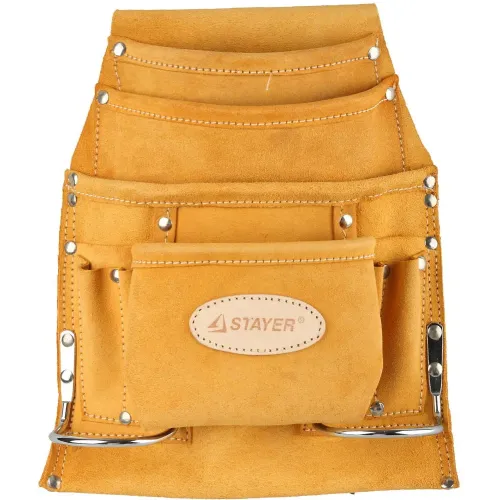 STAYER кожаная, 2 скобы, поясная сумка для инструментов с 10 карманами, Professional (38517)