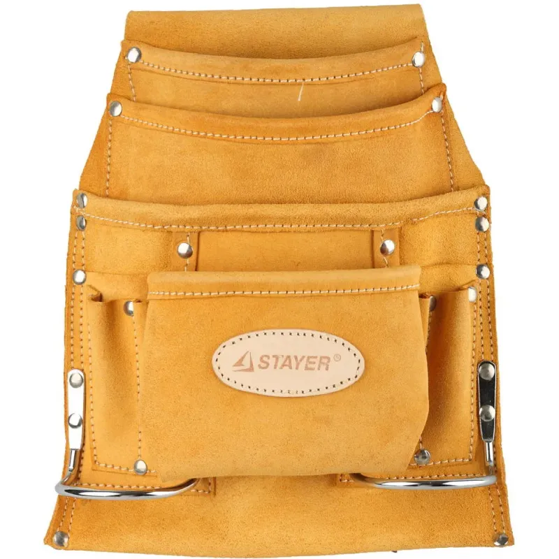 STAYER кожаная, 2 скобы, поясная сумка для инструментов с 10 карманами, Professional (38517)