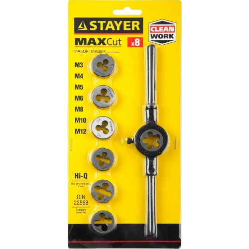STAYER MaXCut, 8 предметов, инструментальная сталь, набор плашек (28015-H8)