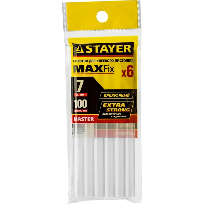 STAYER Cristal, 7 х 100 мм, 6 шт, прозрачные, универсальные клеевые стержни Professional (2-06817-T-S06)