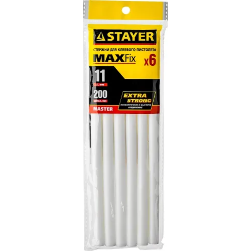 STAYER White, белые, 11 х 200 мм, 6 шт, клеевые стержни, Professional (2-06821-W-S06)