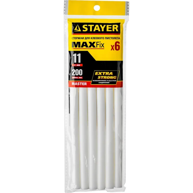 STAYER White, белые, 11 х 200 мм, 6 шт, клеевые стержни, Professional (2-06821-W-S06)