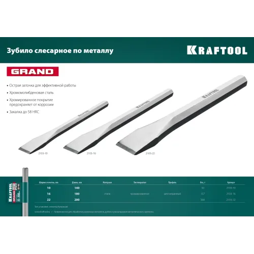 KRAFTOOL Grand, 10 х 140 мм, слесарное зубило по металлу (2103-10)