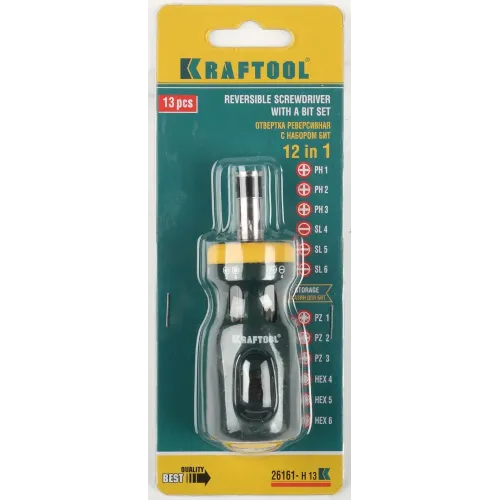 KRAFTOOL Kompakt-12, с насадками, 12 в 1, реверсивная отвертка (26161-H13)