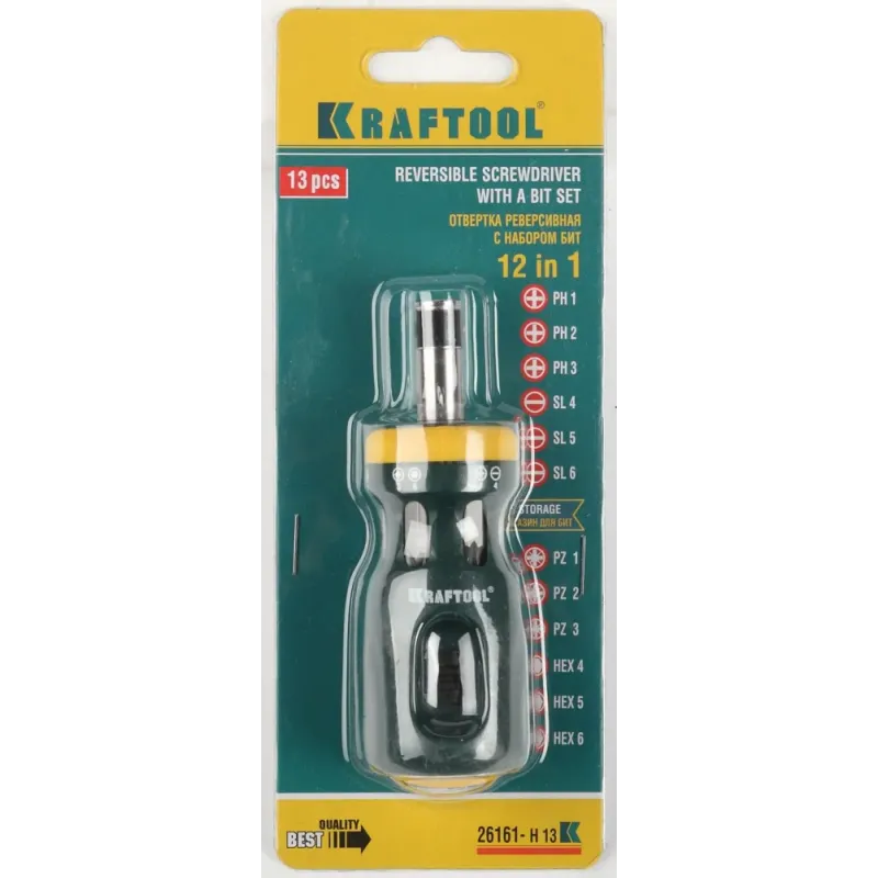 KRAFTOOL Kompakt-12, с насадками, 12 в 1, реверсивная отвертка (26161-H13)