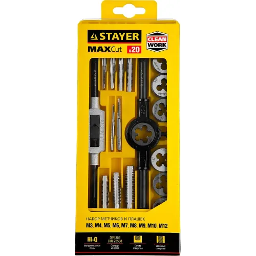 STAYER MaXCut, 20 предмета, легированная сталь, набор метчиков и плашек (28012-H20)