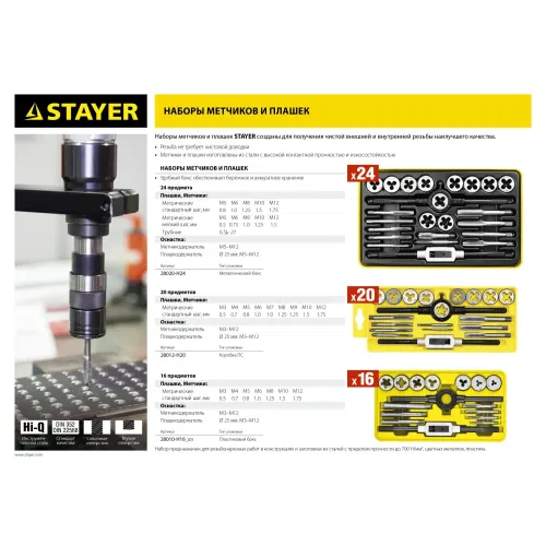STAYER MaXCut, 20 предмета, легированная сталь, набор метчиков и плашек (28012-H20)