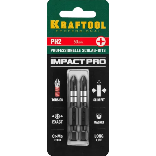 KRAFTOOL Impact PH2, 50 мм, 2 шт, ударные биты (26191-2-50-S2)