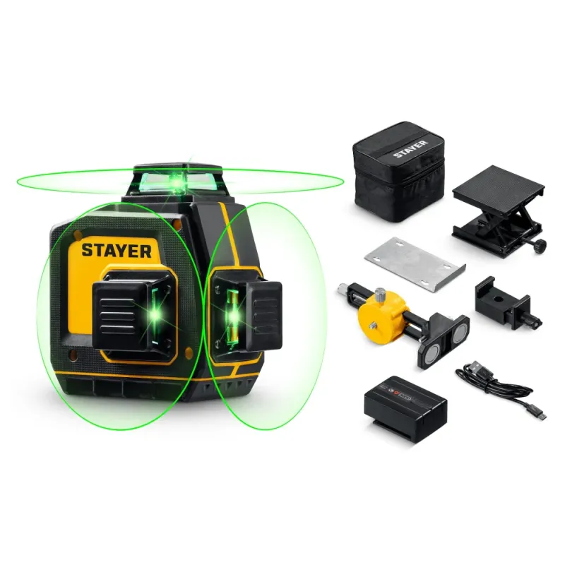 STAYER SL-3D #2, 50м, точн. +/-0,5 мм/м, зеленый лазерный нивелир, микролифт, держатель (34963-2)