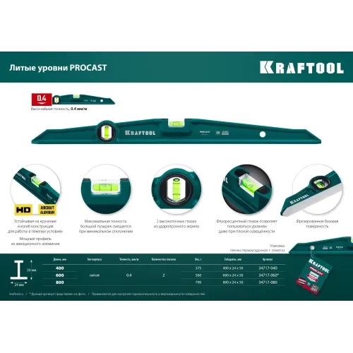 KRAFTOOL PROCAST, 600 мм, литой уровень (34717-060)