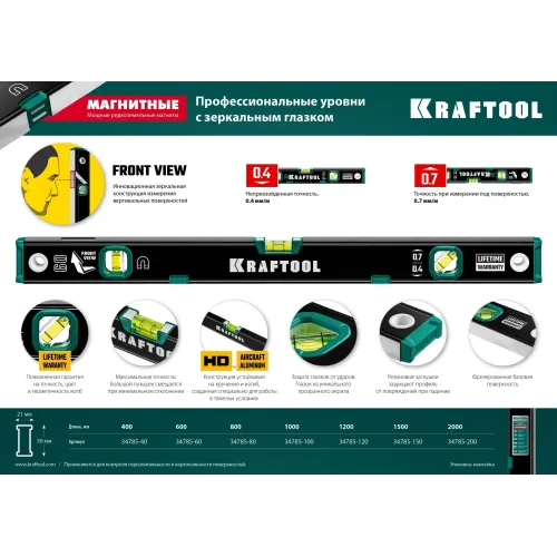 KRAFTOOL 1200 мм, усиленный профиль, с зеркальным глазком, магнитный уровень (34785-120)
