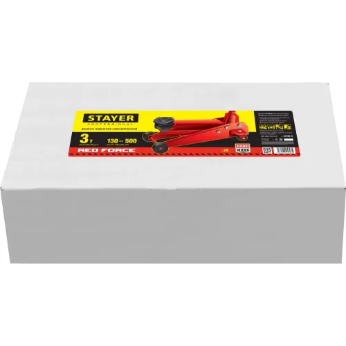STAYER F-30 RED FORCE, 3 т, 130 - 350 мм, подкатной домкрат с высоким подъемом для СТО, Professional (43150-3)