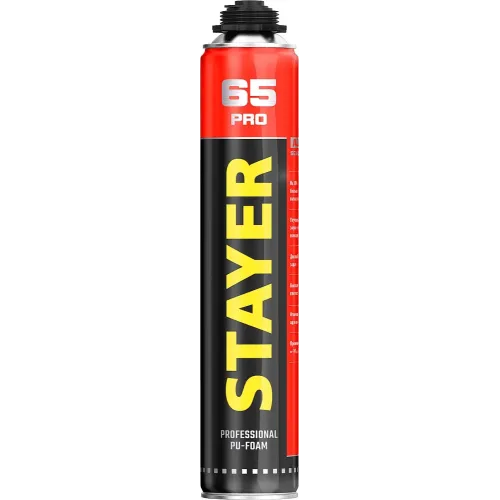 STAYER PRO 65, 800 мл, выход до 65 л, пистолетная, всесезонная, монтажная пена, Professional (41137)